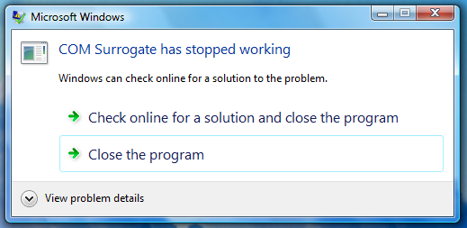 COM Surrogate has stopped working