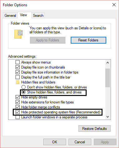 Folder options