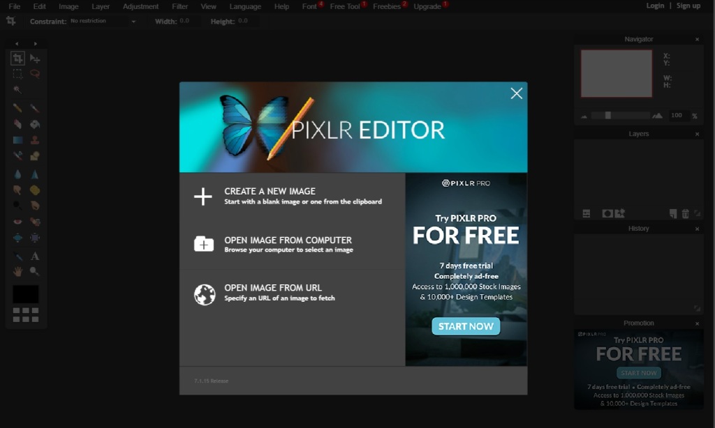 Pixlr Photo Editor Interface