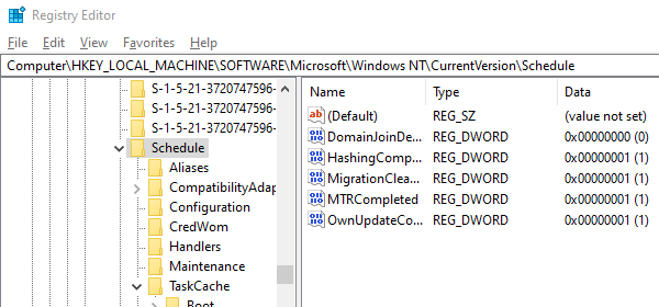 Windows Schedule Registry Keys