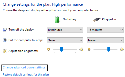 Change advanced power settings