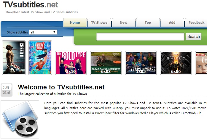 Tvsubtitles.net Website