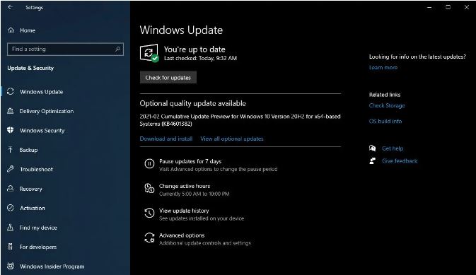 In the Windows Update menu, press Check for updates