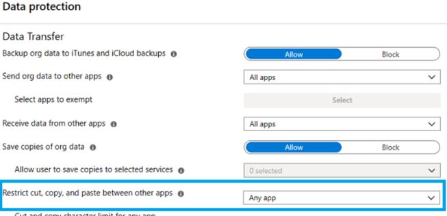 Make changes to the app protection policy used by Microsoft Intune