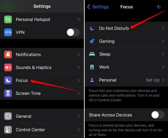 Do Not Disturb from the Settings menu