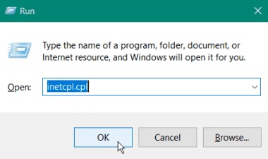 Enter inetcpl.cpl in the Run line and click OK or Enter