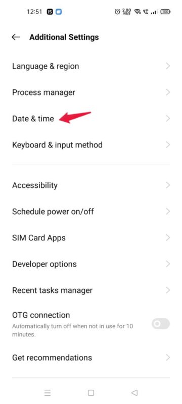 Navigate to Date and Time under Additional Settings