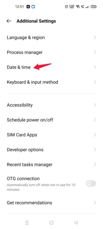 Navigate to Date and Time under Additional Settings