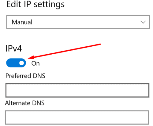 Select Manual and enable IPv4 or IPv6 depending on your network and hardware configuration