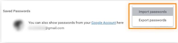Choose Import passwords or Export passwords