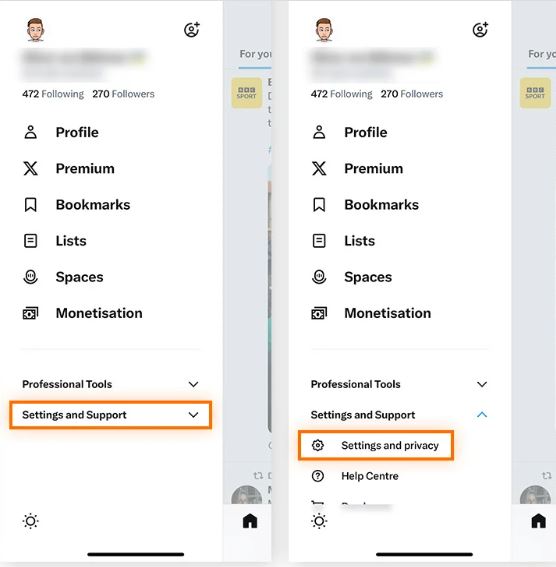 Choose Settings and Support, then click Settings and privacy