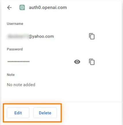 Click Delete to remove the password from Chrome completely