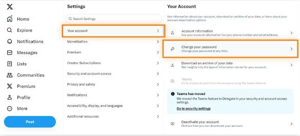 Click Your account, then select Change your password