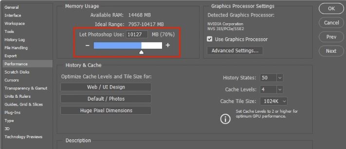 Change RAM for Photoshop