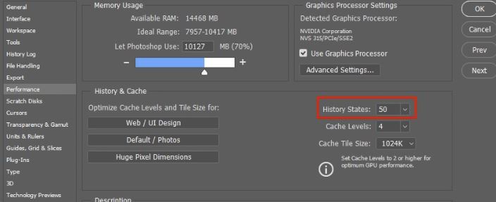 Photoshop can save up to 1000 history states